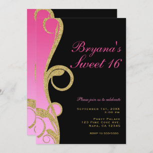 Convites Dourado e preto cor-de-rosa, moderno, festa doce 1