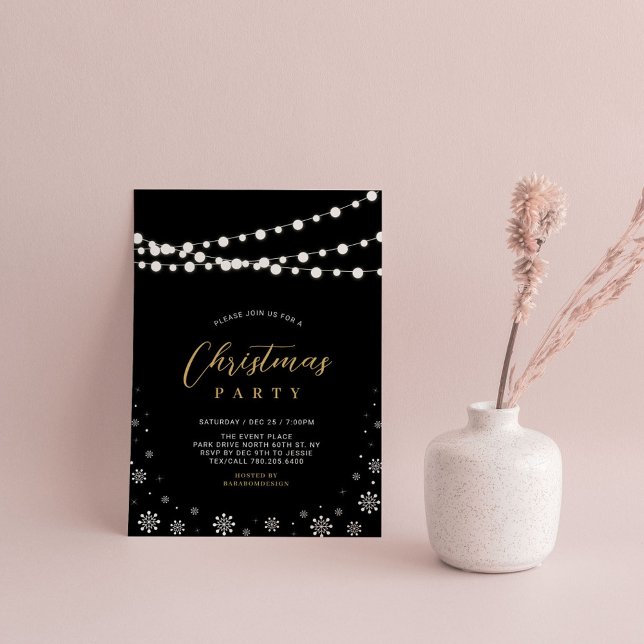 Convites Dourado e preto | String Lights Natal Party Invit (Criador carregado)