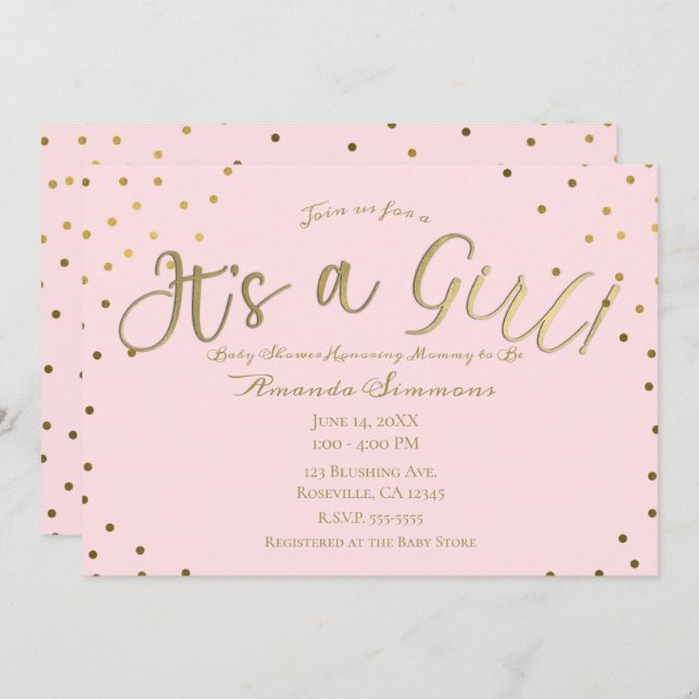 Convites Dourado e rosa Blush Modern É um Chá de fraldas pa (Frente/Verso)