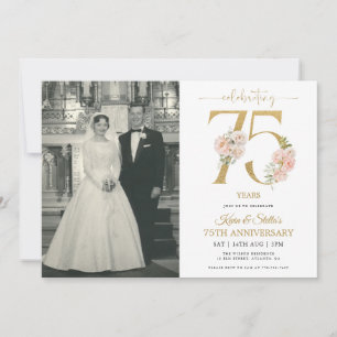 Convites Dourado e Rosa Floral 75º Aniversário