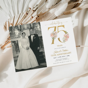Convites Dourado e Rosa Floral 75º Aniversário