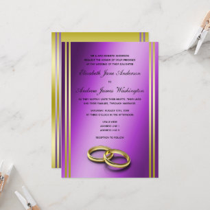 Convites Dourado e roxo clássico, casamento