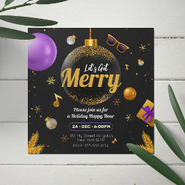 Convites Dourado e Roxo Vamos nos divertir no Natal Diverti