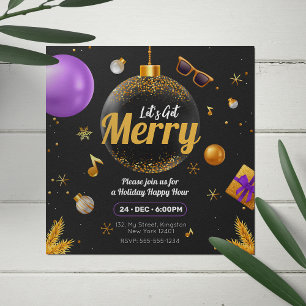 Convites Dourado e Roxo Vamos nos divertir no Natal Diverti