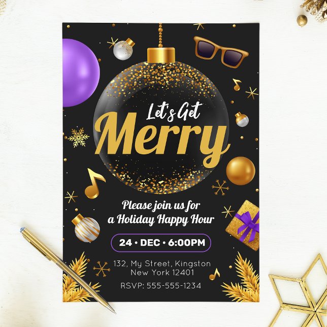 Convites Dourado e Roxo Vamos nos divertir no Natal Diverti (Criador carregado)