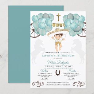 Convites Dourado e Teal Blue Baby Boy Charro Baptism