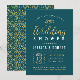 Convites Dourado e Teal | Chá de casamento Elegante