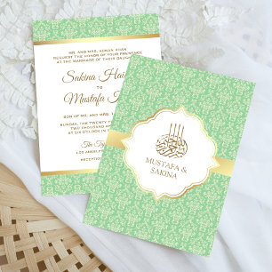 Convites Dourado e Verde Hortelã Damasko Casamento Islâmico