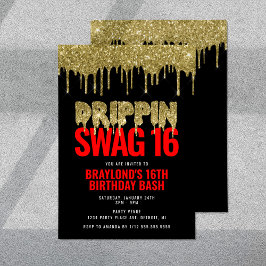 Convites Dourado e Vermelho Drippin Swag 16 Aniversário