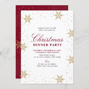 Convites Dourado e vermelho Festa moderna de Janto de Nat