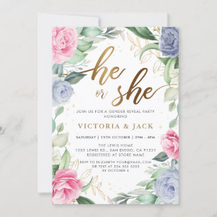 Convites Dourado Ele ou ela revela vegetação floral