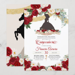 Convites Dourado Elegante Branco Vermelho Charro Quinceaner