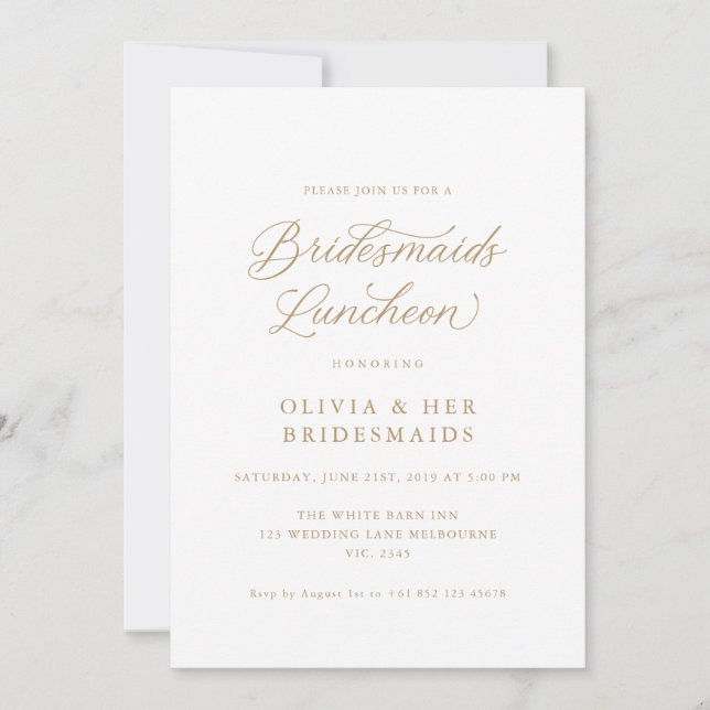 Convites Dourado Elegante moderno de Bridesmaids Luncheon (Frente)