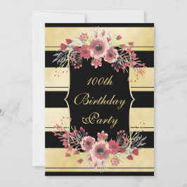 Convites Dourado Elegante Stripes Floral 100th