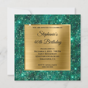 Convites Dourado Emerald Diamond Study aniversário de 40 a