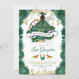 Convites Dourado Emerald Green Rosas Western Quinceañera