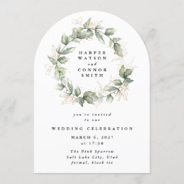 Convites Dourado Eucalyptus Wreath Greenery Moisés Sage Arc