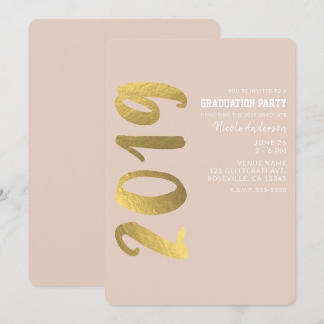 Convites Dourado Falso Brilhante Bege Glam Formatura 2019 (Frente/Verso)