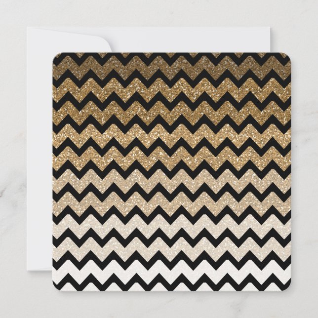 Convites Dourado Faux Glitter Chevron Ombre Sweet 16 (Frente)