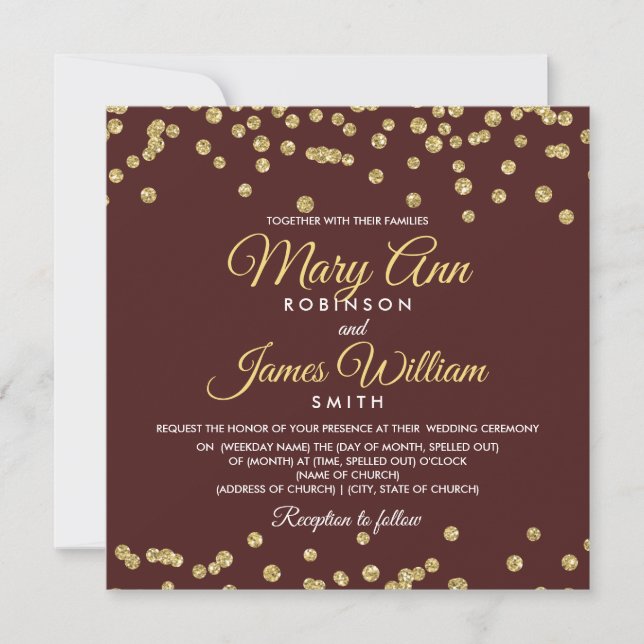 Convites Dourado Faux Glitter Confetti Casamento Elegante M (Frente)