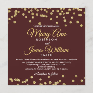 Convites Dourado Faux Glitter Confetti Casamento Elegante M