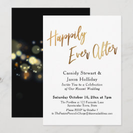 Convites Dourado Felizes para Sempre Bokeh Fundo Preto Rece