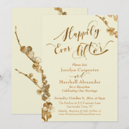Convites Dourado Felizes para Sempre com Botânicos, Marfim