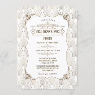 Convites Dourado Fleur-de-lis Art Deco Partido da Véspera d