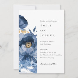 Convites Dourado Floral Azul e Sujo Tudo em Um Casamento