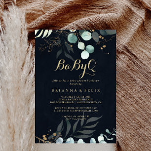 Convites Dourado Floral BabyQ Chá de fraldas Blue Barbecue