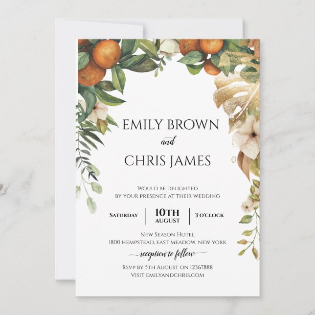 Convites Dourado Floral | Elegante Eucalyptus Greenery (Frente)