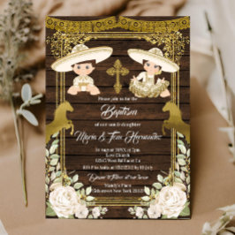 Convites Dourado Floral mexicano Fiesta Twin Invitatio
