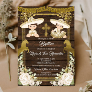 Convites Dourado Floral mexicano Fiesta Twin Invitatio