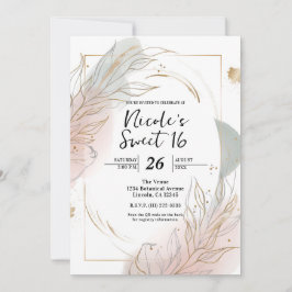 Convites Dourado Gilded Sage & Blush Botânico Sweet 16