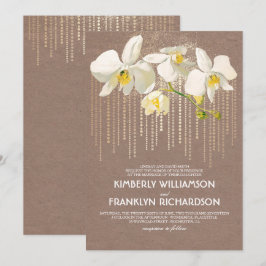 Convites Dourado Glam e Orquídeas Brancas Vintage Casamento