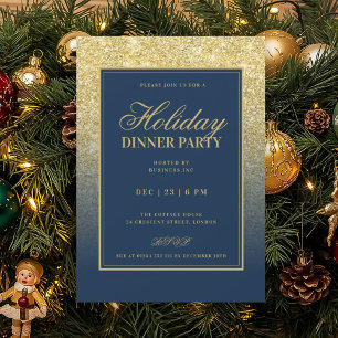 Convites Dourado Glam FAUX Brilho Festa de Natal Azul Naval