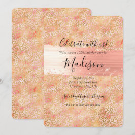 Convites Dourado Glam Girassol Rosa Pêssego Penteado Pincel