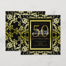 Convites Dourado Glamouroso Damask 50º Aniversário de Casam
