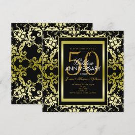 Convites Dourado Glamouroso Damask 50º Aniversário de Casam