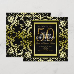 Convites Dourado Glamouroso Damask 50º Aniversário de Casam