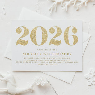 Convites Dourado Glitter 2024 Partido da Véspera do Ano Nov