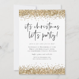 Convites Dourado Glitter Christmas Let's Party Glam