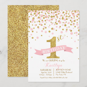 Convites Dourado Glitter e Pink Sprinkles Hoje