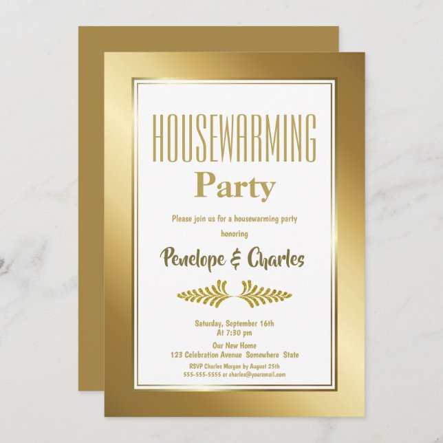 Convites Dourado Glitter Housearming Party (Frente/Verso)
