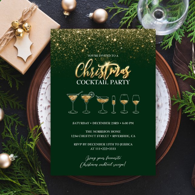 Convites Dourado Glitter, Partido dos Cocktail de Natal Ver (Criador carregado)