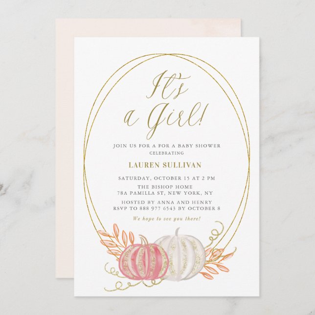 Convites Dourado Glitter Pumpkins é um Chá de fraldas (Frente/Verso)