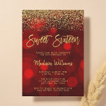 Convites Dourado Glitter Red Bokeh Moderno 16<br><div class="desc">Este 16 convite vermelho e dourado é impressionante! Design apresenta faux glitter,  red bokeh background e trendy script font. Os designs são ilustrações/gráficos impressos planos - NÃO O GLITTER REAL.</div>