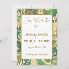 Convites Dourado Green Tropical deixa a data de casamento