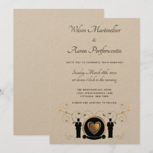 Convites Dourado Heart Male Wedding Kraft Paper LGBTQ