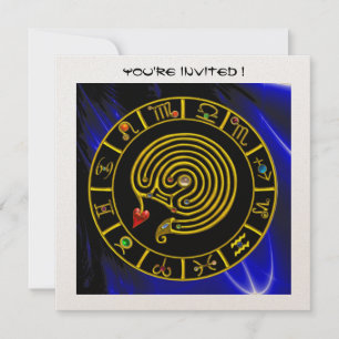 Convites DOURADO LABYRINTH Zodigráfico negro azul